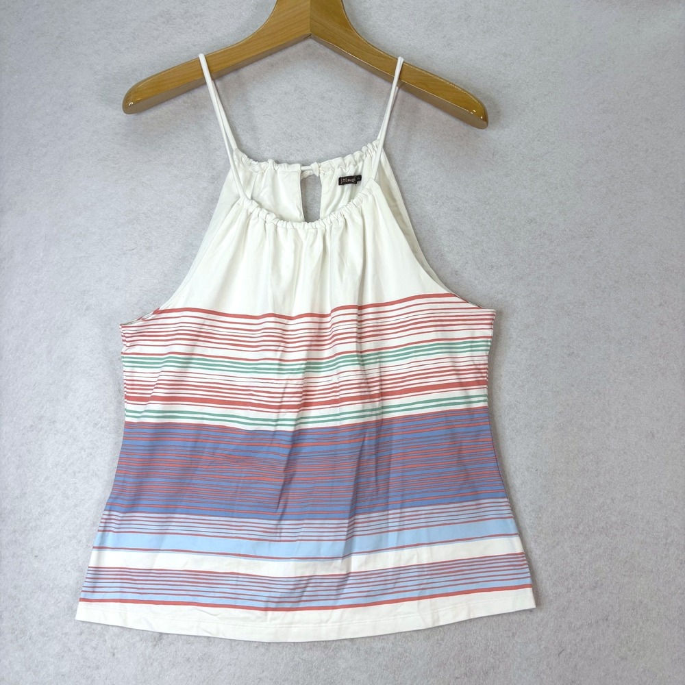 J.McLaughlin White Striped Halter Neck Tank Top Womens XL Coastal Preppy Beach